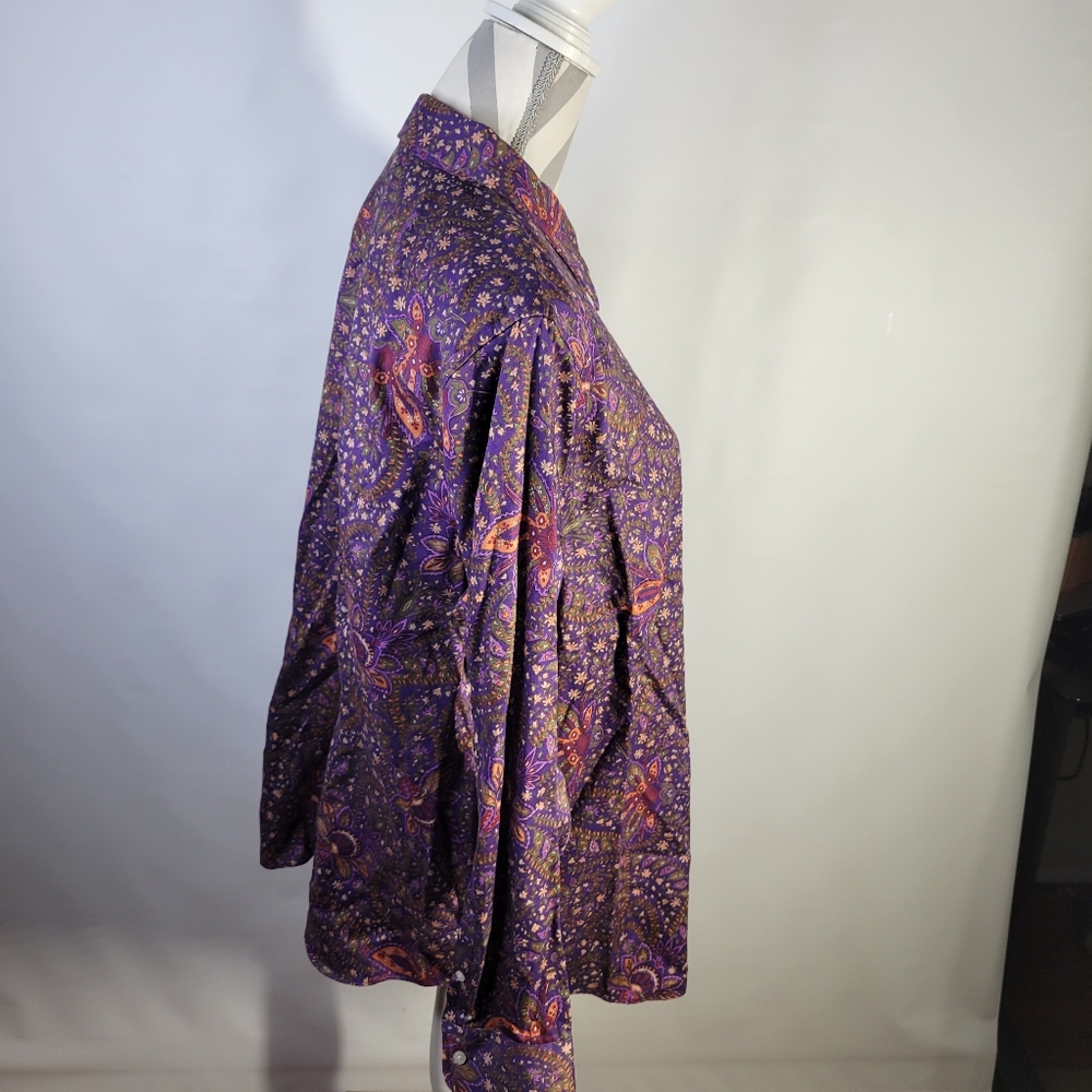 Womans Chaps No Iron Floral Long Sleeve 100% Cotton Button Front Purple Size 2XL - Picture 5 of 11